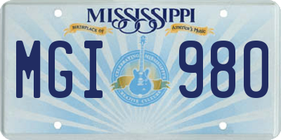 MS license plate MGI980