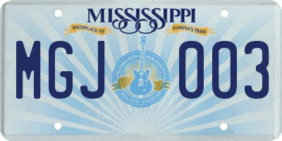 MS license plate MGJ003
