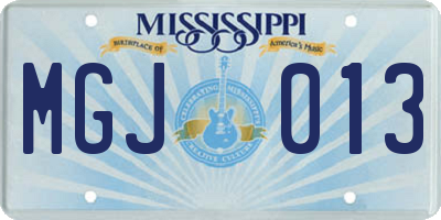 MS license plate MGJ013