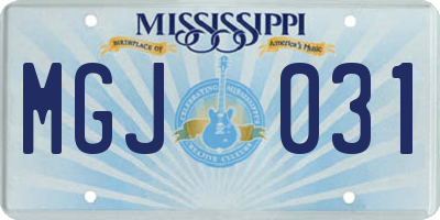 MS license plate MGJ031