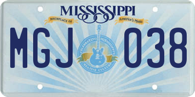MS license plate MGJ038