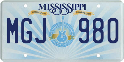 MS license plate MGJ980