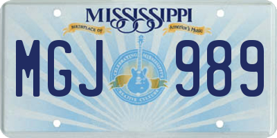 MS license plate MGJ989