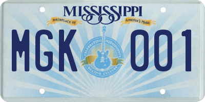 MS license plate MGK001
