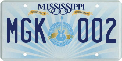 MS license plate MGK002