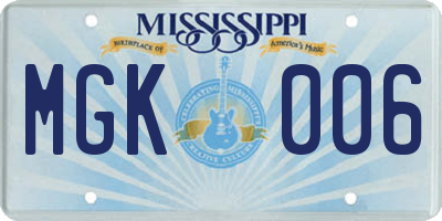 MS license plate MGK006