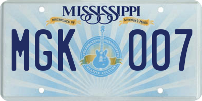 MS license plate MGK007