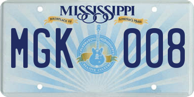 MS license plate MGK008