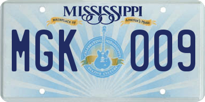 MS license plate MGK009