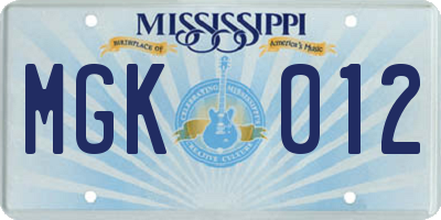 MS license plate MGK012