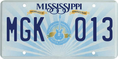 MS license plate MGK013