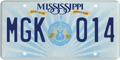 MS license plate MGK014