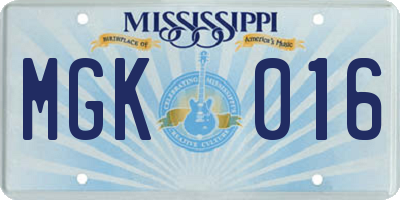 MS license plate MGK016