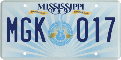 MS license plate MGK017
