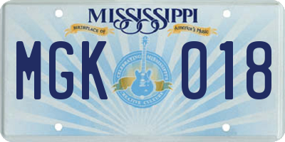 MS license plate MGK018