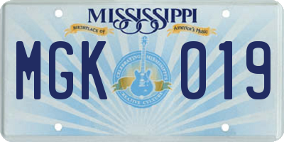 MS license plate MGK019