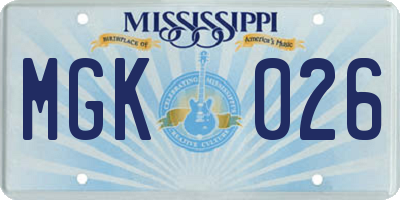 MS license plate MGK026