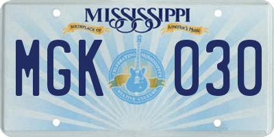 MS license plate MGK030
