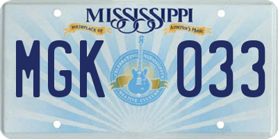MS license plate MGK033
