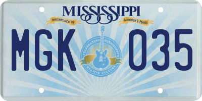MS license plate MGK035