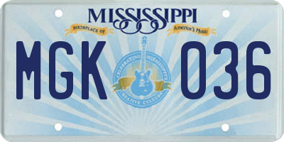 MS license plate MGK036