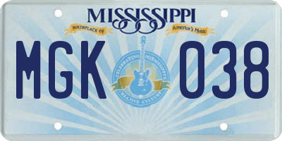 MS license plate MGK038