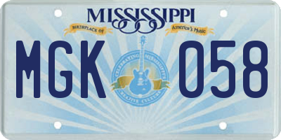 MS license plate MGK058