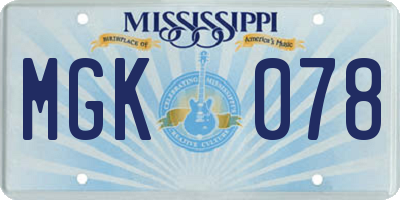 MS license plate MGK078