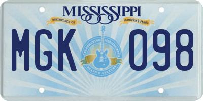 MS license plate MGK098