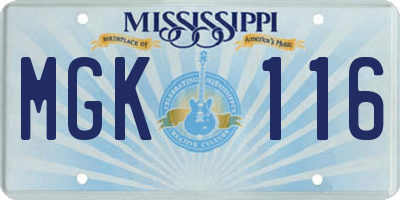 MS license plate MGK116
