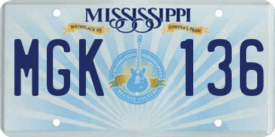 MS license plate MGK136