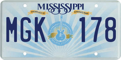 MS license plate MGK178