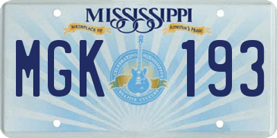 MS license plate MGK193