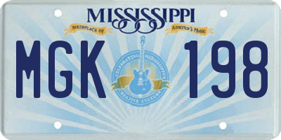 MS license plate MGK198