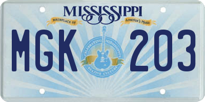 MS license plate MGK203