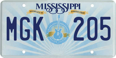 MS license plate MGK205