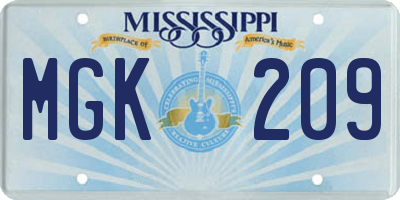 MS license plate MGK209