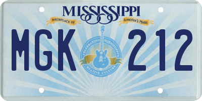 MS license plate MGK212