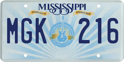 MS license plate MGK216