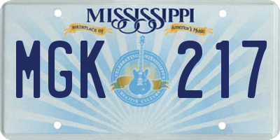 MS license plate MGK217