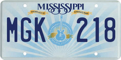 MS license plate MGK218