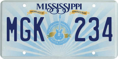 MS license plate MGK234
