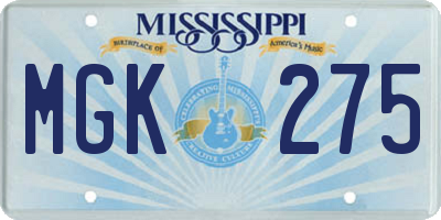 MS license plate MGK275