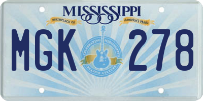 MS license plate MGK278
