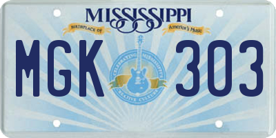 MS license plate MGK303