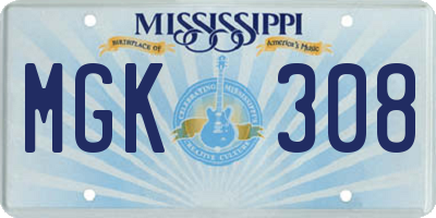 MS license plate MGK308