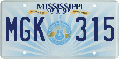 MS license plate MGK315