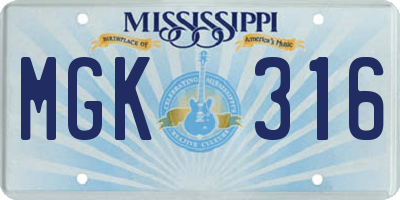 MS license plate MGK316