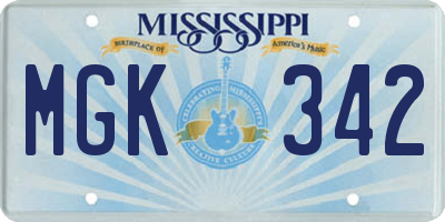 MS license plate MGK342