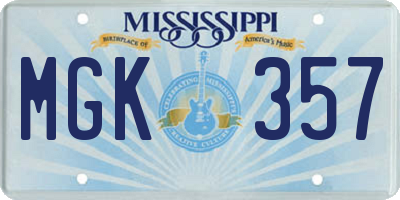 MS license plate MGK357